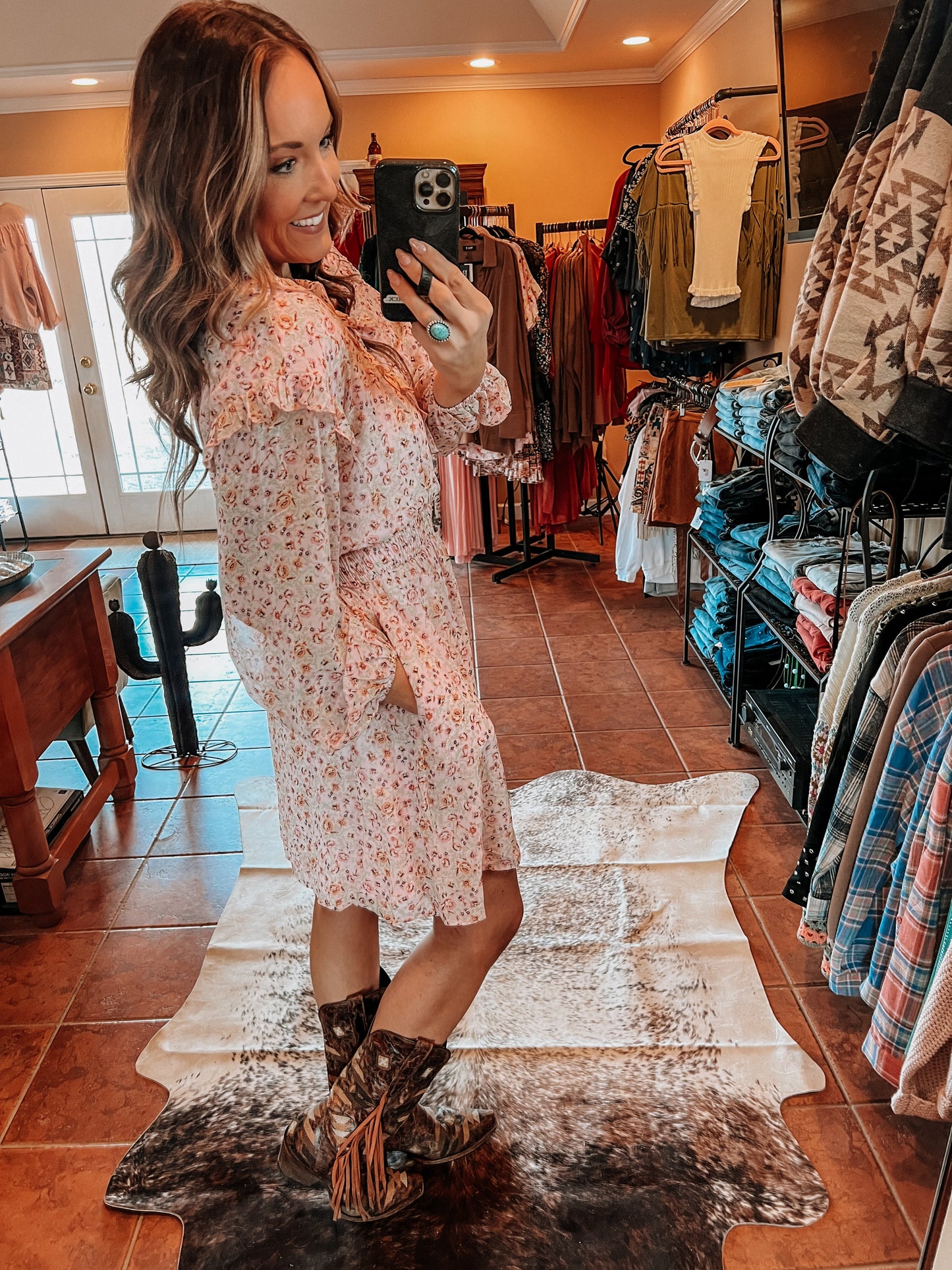Floral Ruffled Lace-Up Dress