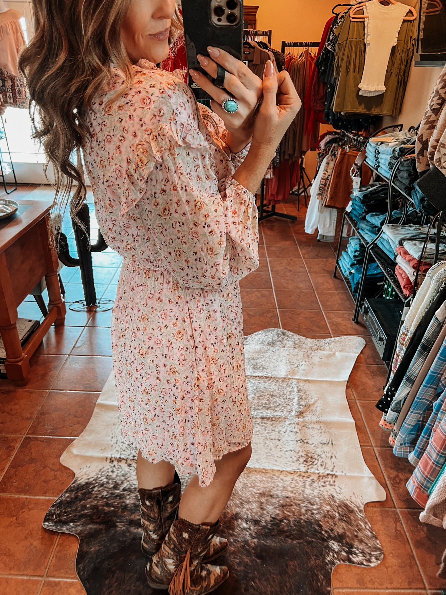Floral Ruffled Lace-Up Dress