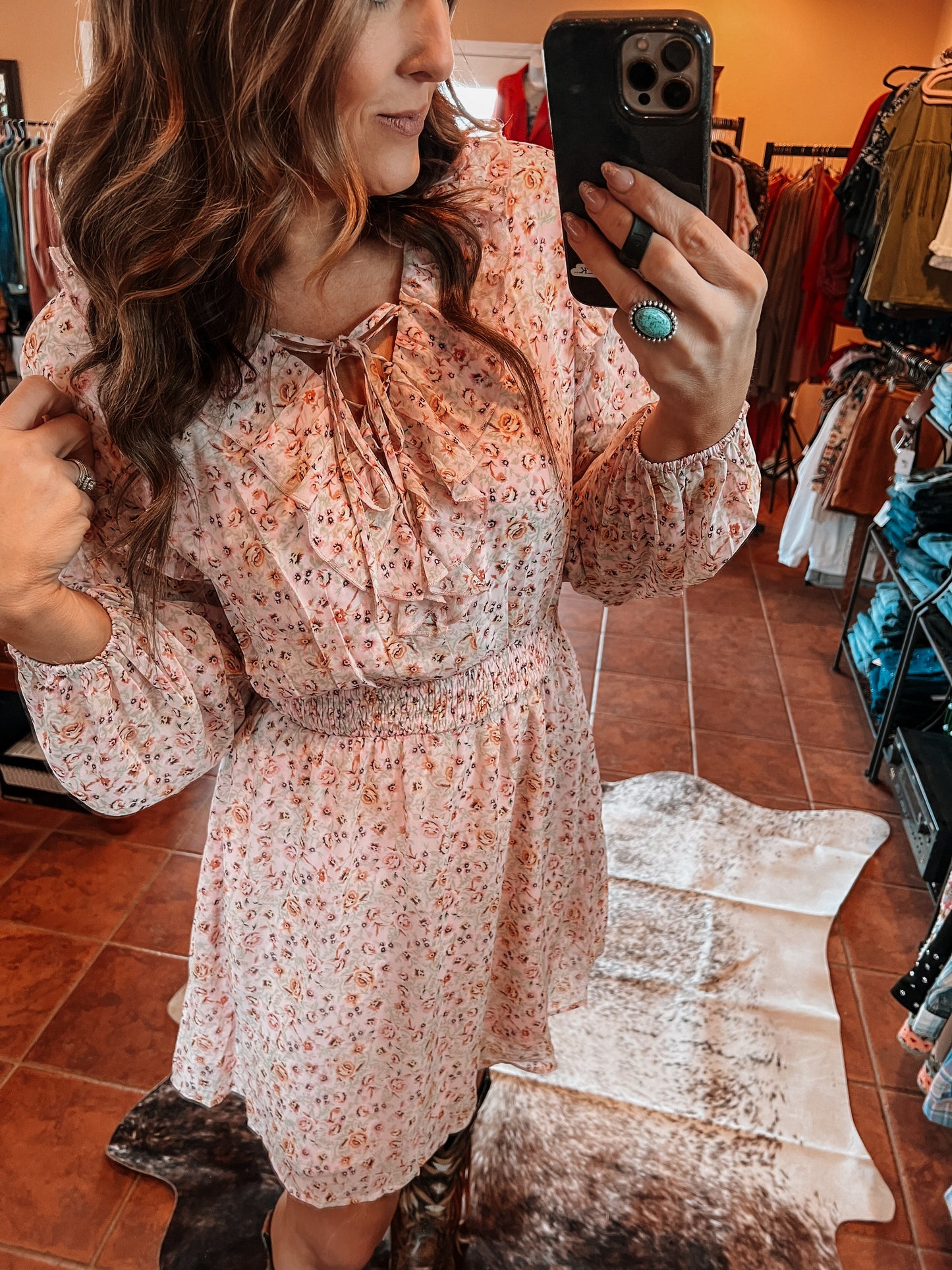 Floral Ruffled Lace-Up Dress