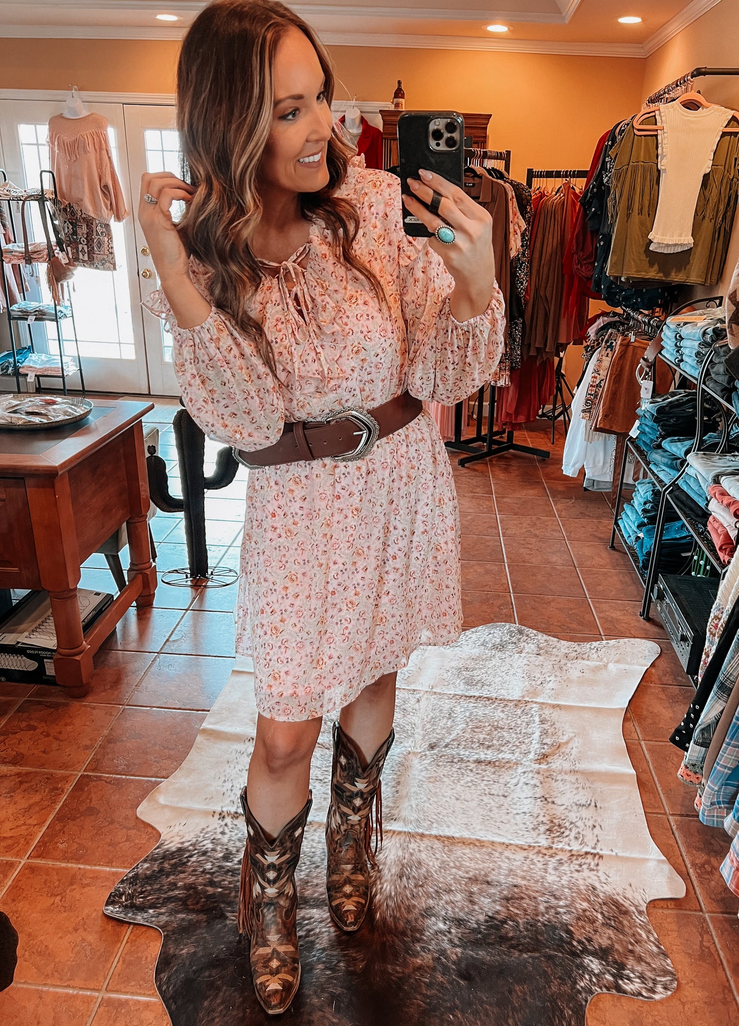 Floral Ruffled Lace-Up Dress