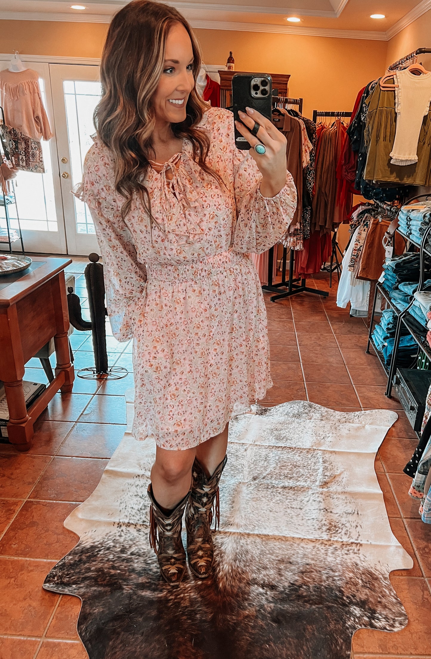Floral Ruffled Lace-Up Dress