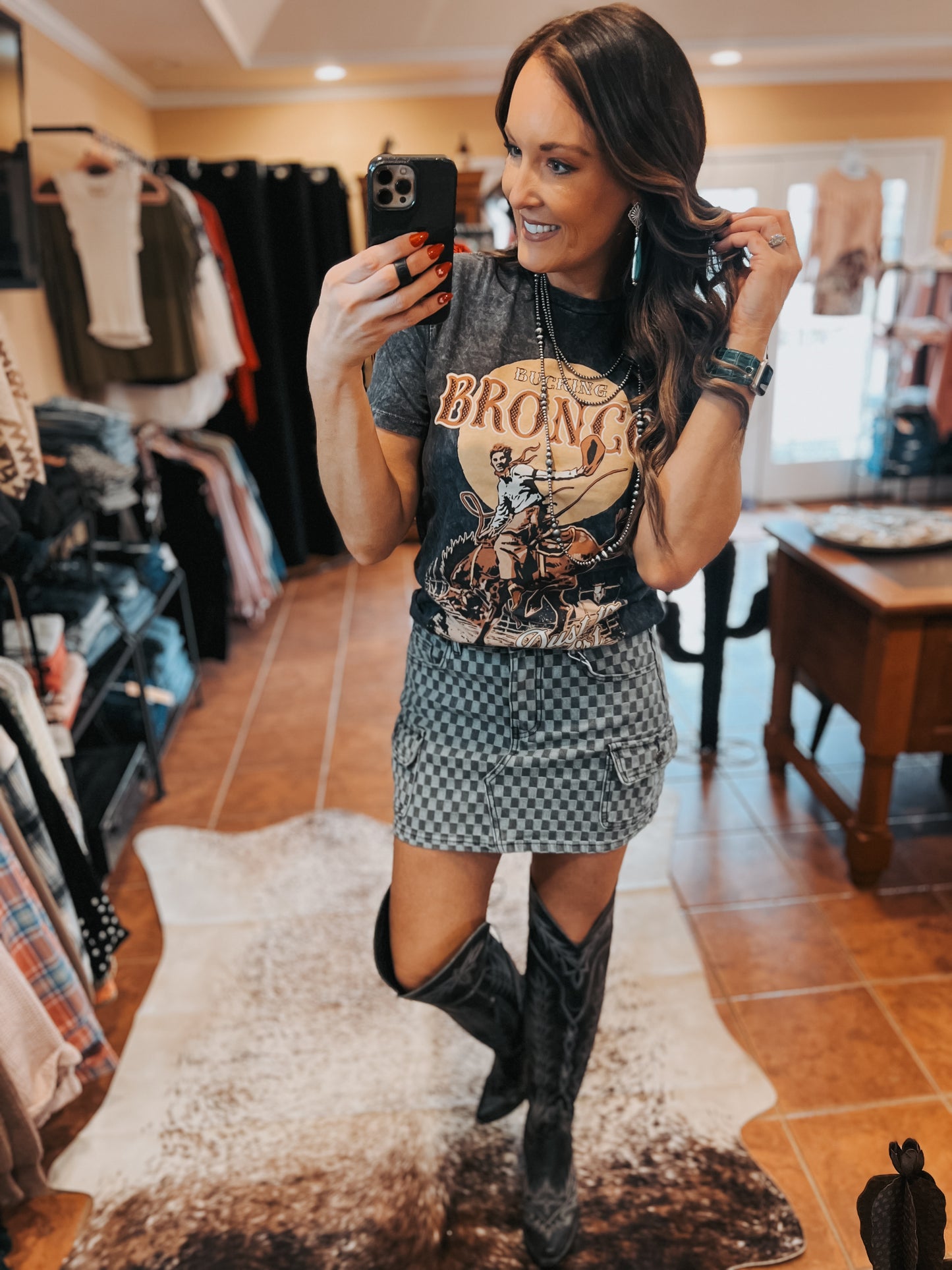Checkerboard Denim Skirt