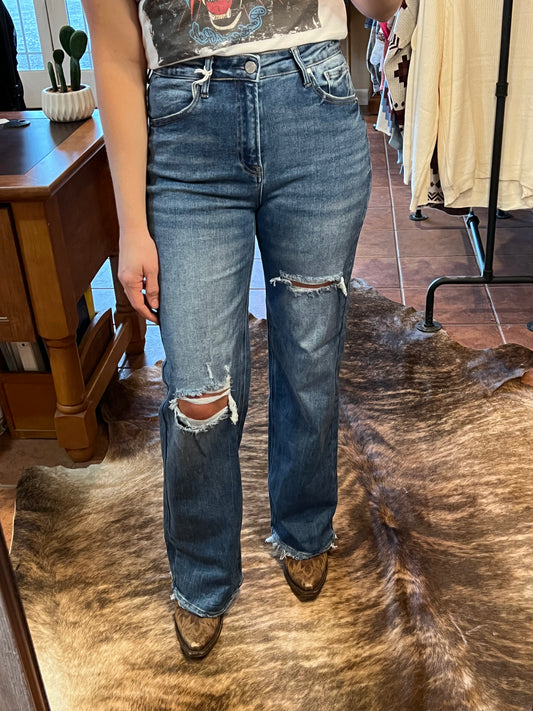Risen High Rise Wide Leg Jeans